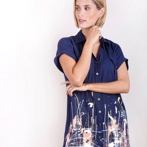 LUMA hand painted dress blue size M EUC